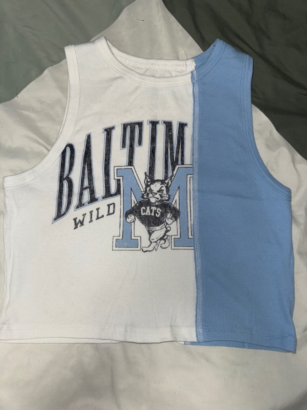 Hollister White & Light Blue Split Graphic Tank